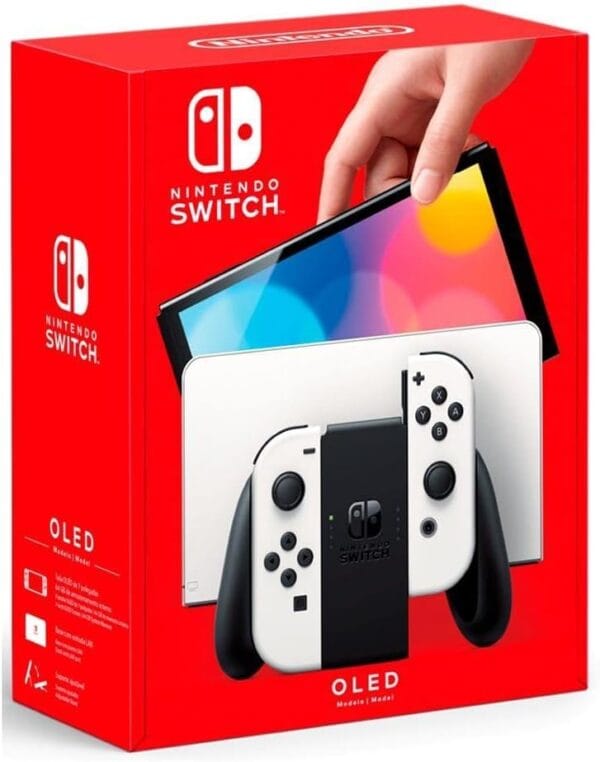 Nintendo Switch OLED Branco, 64GB, Tela 7", Bateria até 9h, Porta LAN, Áudio Aprimorado, Joy-Con com Suporte.